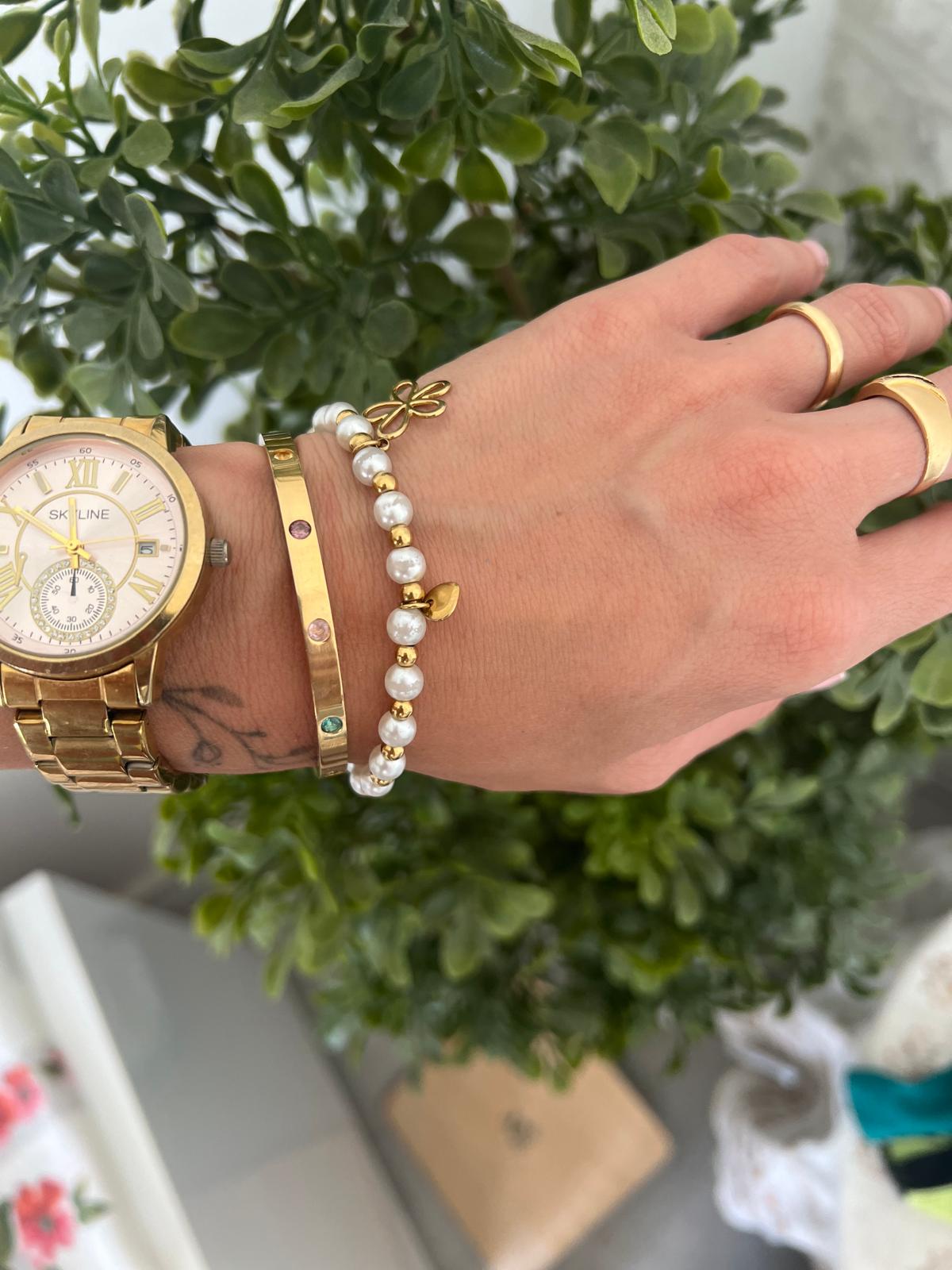 BRAZALETE PIEDRAS COLORES DE ACERO