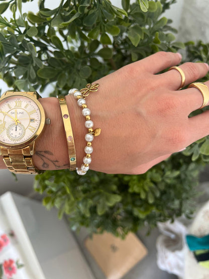 BRAZALETE PIEDRAS COLORES DE ACERO